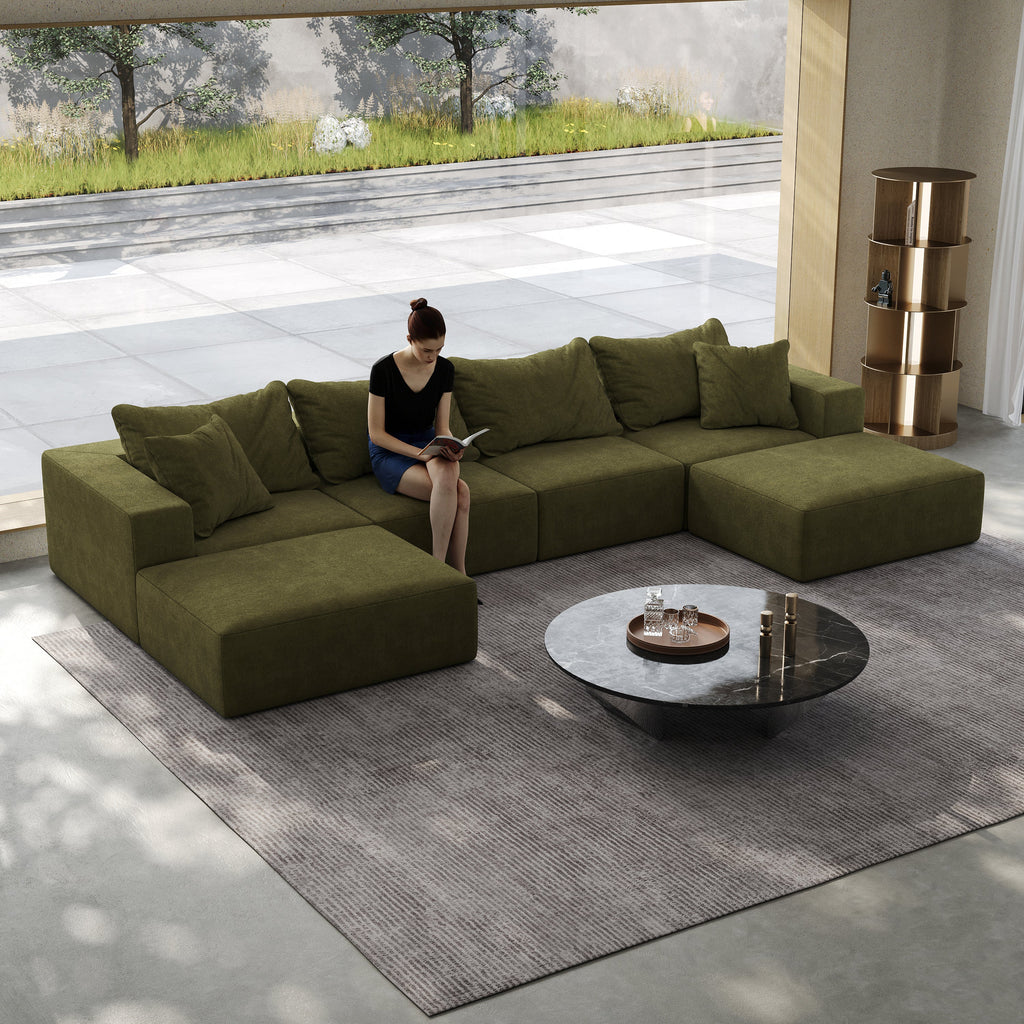 Oversized sponge cloud sofa,Modern Upholstered Sectional Sofa Couch Set,Modular 162' L Shaped Sectional Living Room Sofa Set With 6 Pillows,Free Combination Sofa Couch for Living Room,BedroomWF055