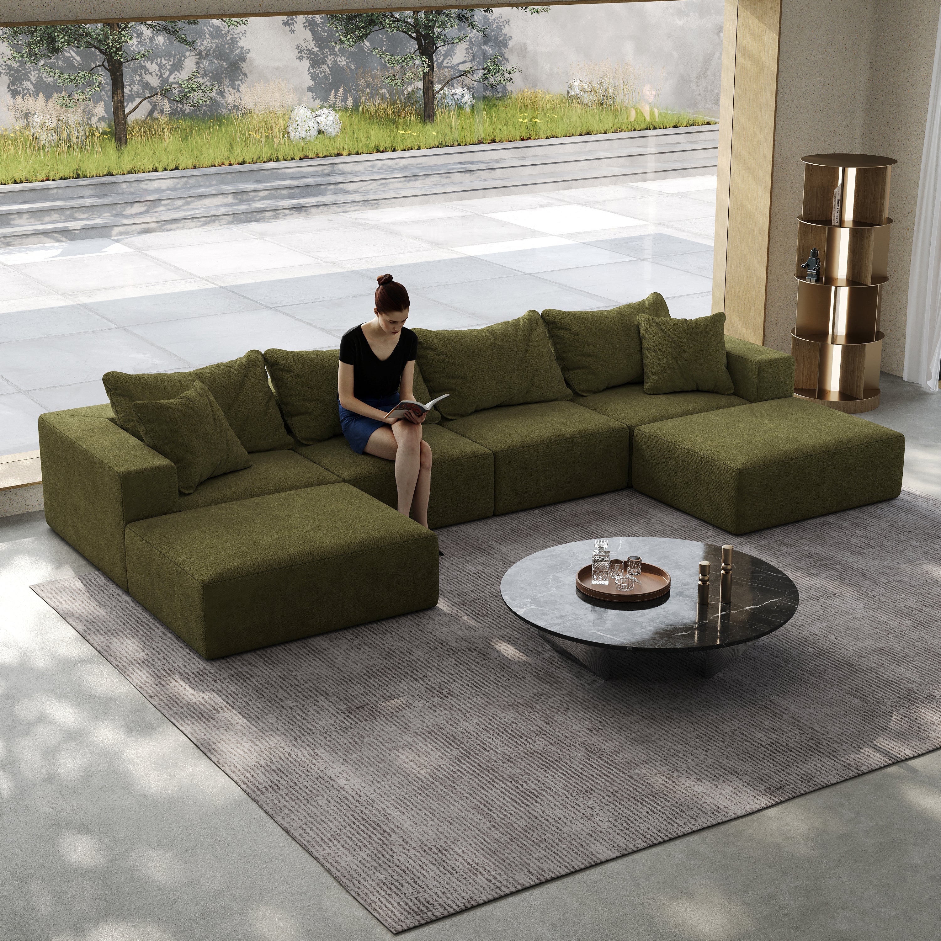 Oversized sponge cloud sofa,Modern Upholstered Sectional Sofa Couch Set,Modular 162' L Shaped Sectional Living Room Sofa Set With 6 Pillows,Free Combination Sofa Couch for Living Room,BedroomWF055