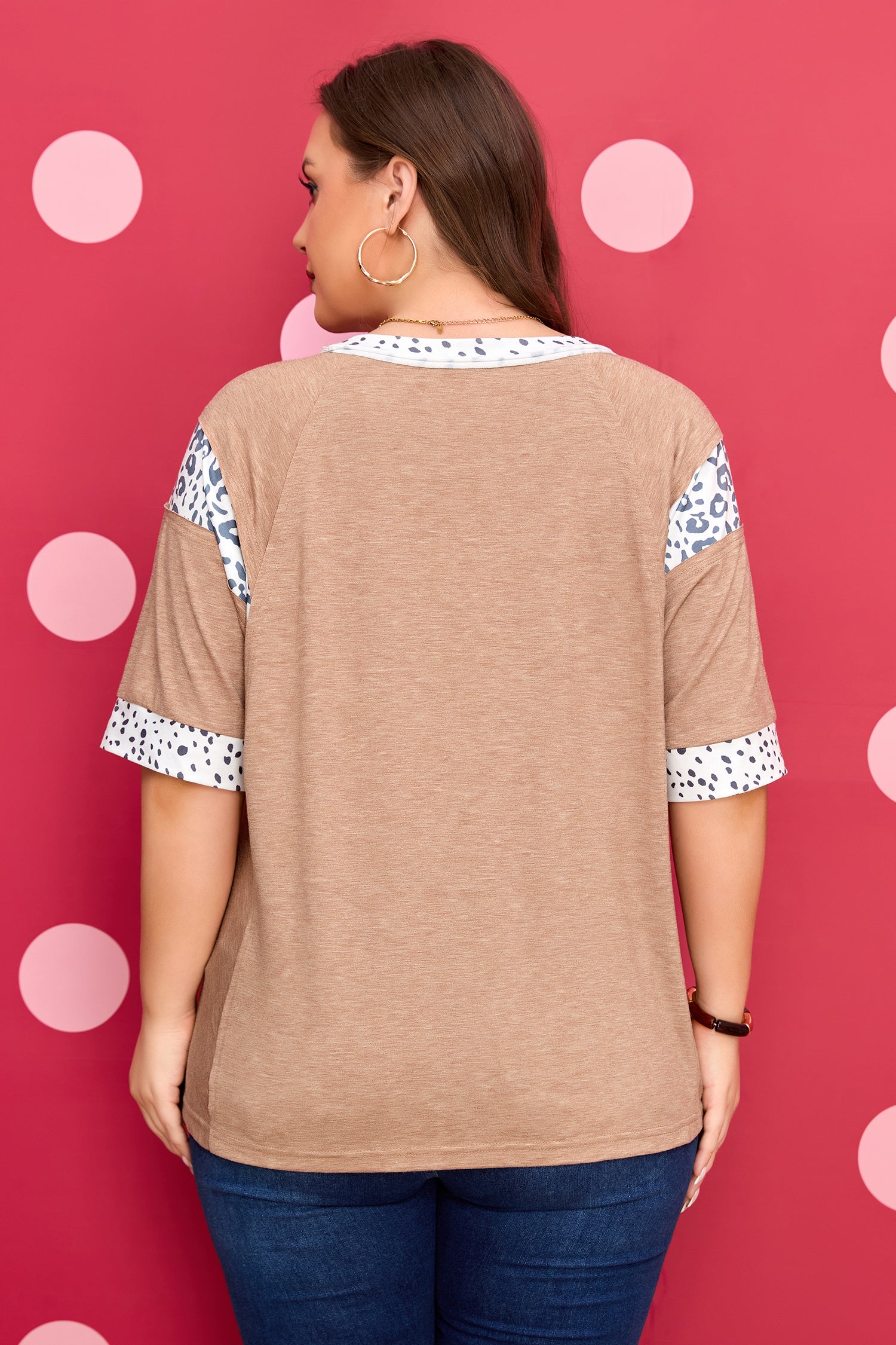 Plus Size Leopard Colorblock Patchwork Tee