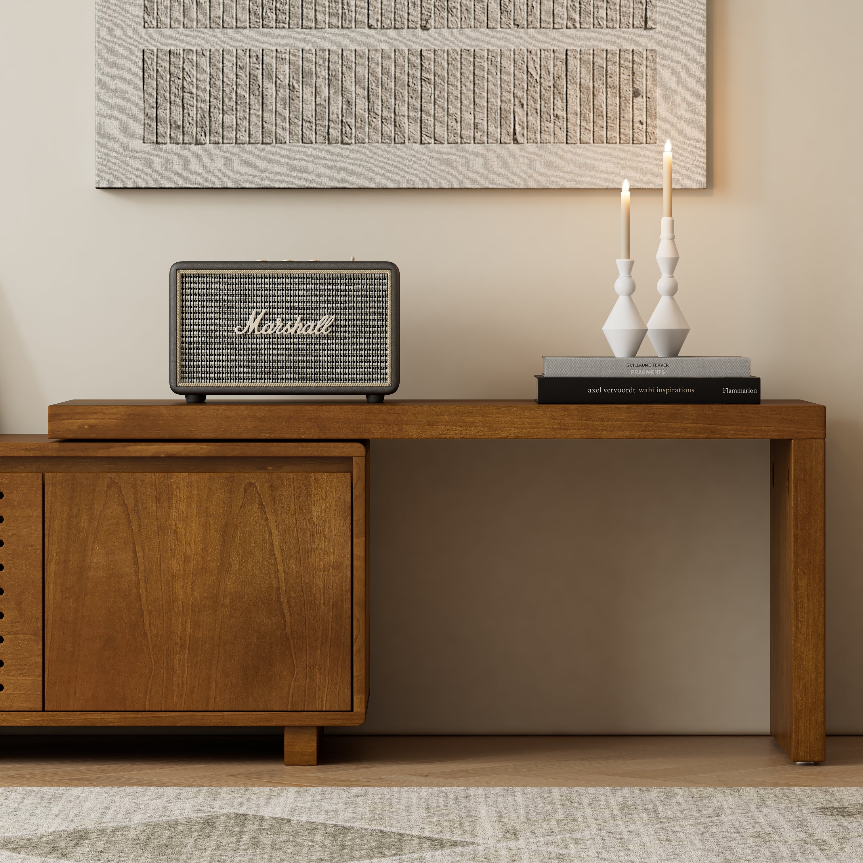 63' Mid-Century Modern Extendable TV Stand for TVs up to 75', Media Console TV Cabinet for Living Room, Farmhouse Entertainment Cabinet with Storage & Adjustable Panel