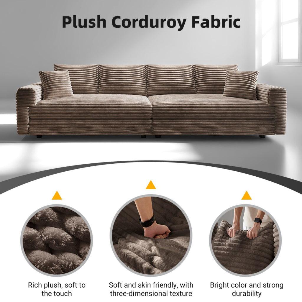 82.7 ' Plush Corduroy 3-Seat Sofa, Modern Comfy Upholstered Sofa Cloud Couch, Deep Seat Couches with Soft Pillows and 1 Ottomans, Convertible Sofa Lounge Chair, for Living Room,Apartment,Office,Camel