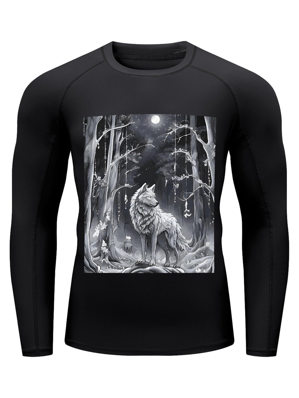 Ethereal Wolf in the Moonlight Men's Long-Sleeve Surfing Top (Front Printing)