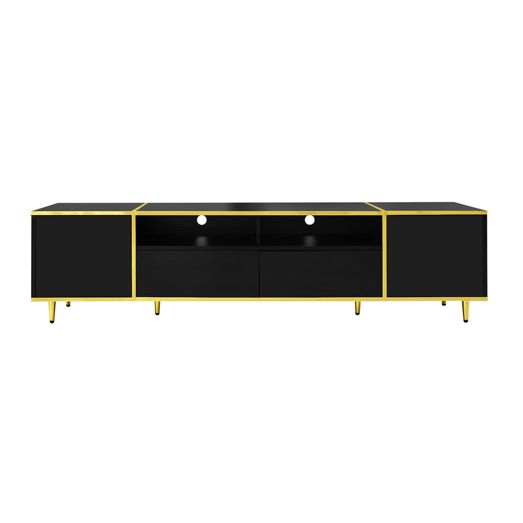 U-Can 70.9'' Modern TV Stand for TVs up to 80 Inches, Entertainment Center with 2 Shelves and LED Lights, TV Storage Cabinet with 2 Drawers, 2 Cabinets and Metal Legs for Living room