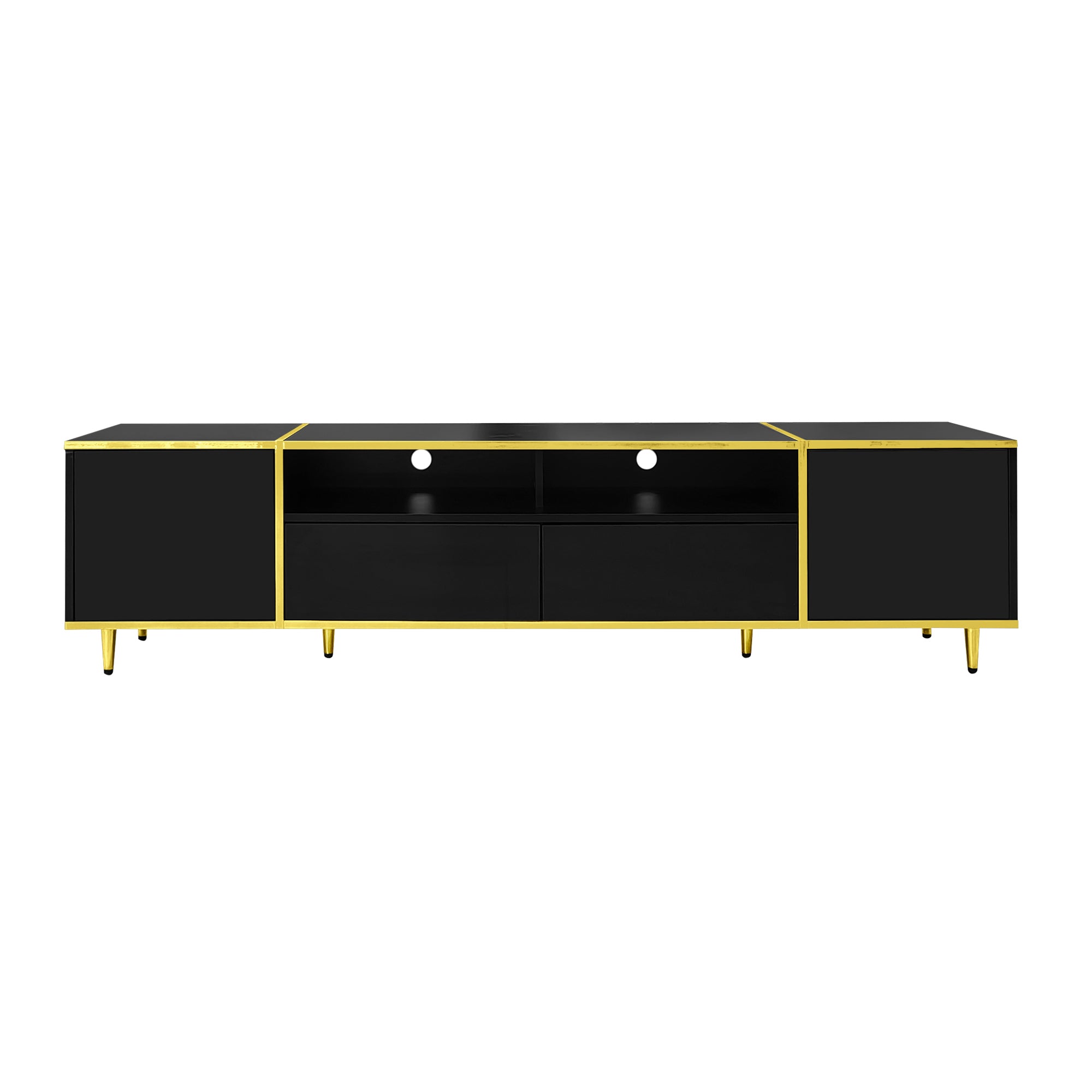 U-Can 70.9'' Modern TV Stand for TVs up to 80 Inches, Entertainment Center with 2 Shelves and LED Lights, TV Storage Cabinet with 2 Drawers, 2 Cabinets and Metal Legs for Living room
