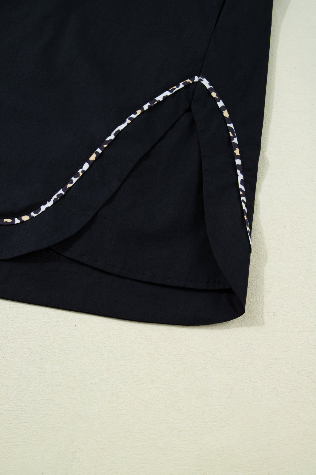 Leopard Trim Short Puff Sleeve Mini Dress