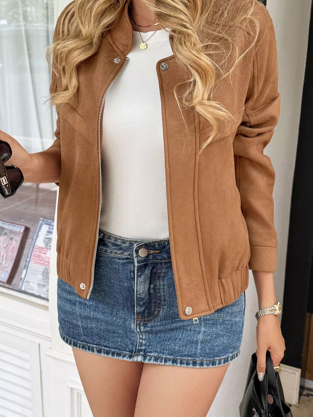 Casual Zip Up Long Sleeve Jacket Lined Polyester Elastane Buttoned
