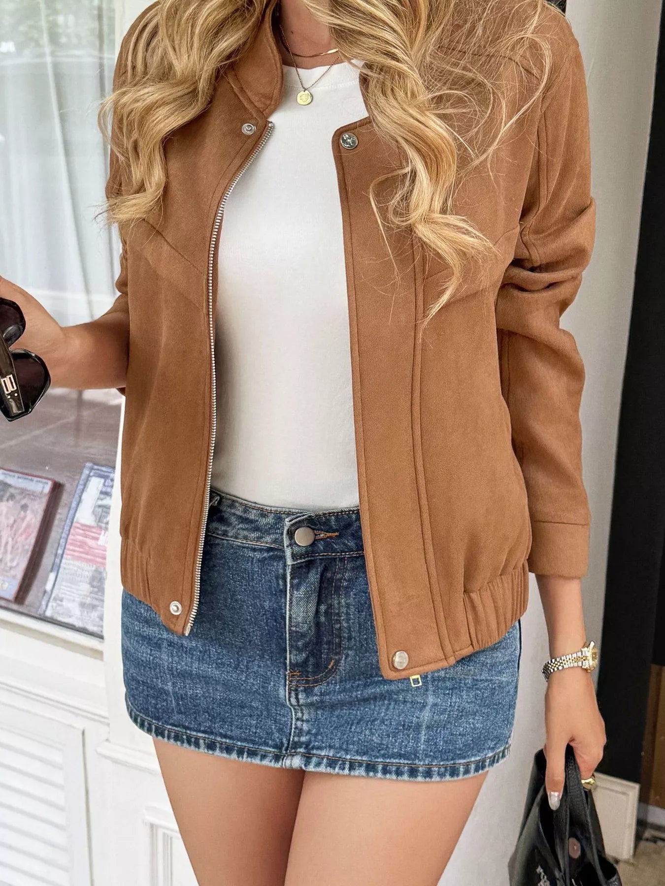 Casual Zip Up Long Sleeve Jacket Lined Polyester Elastane Buttoned