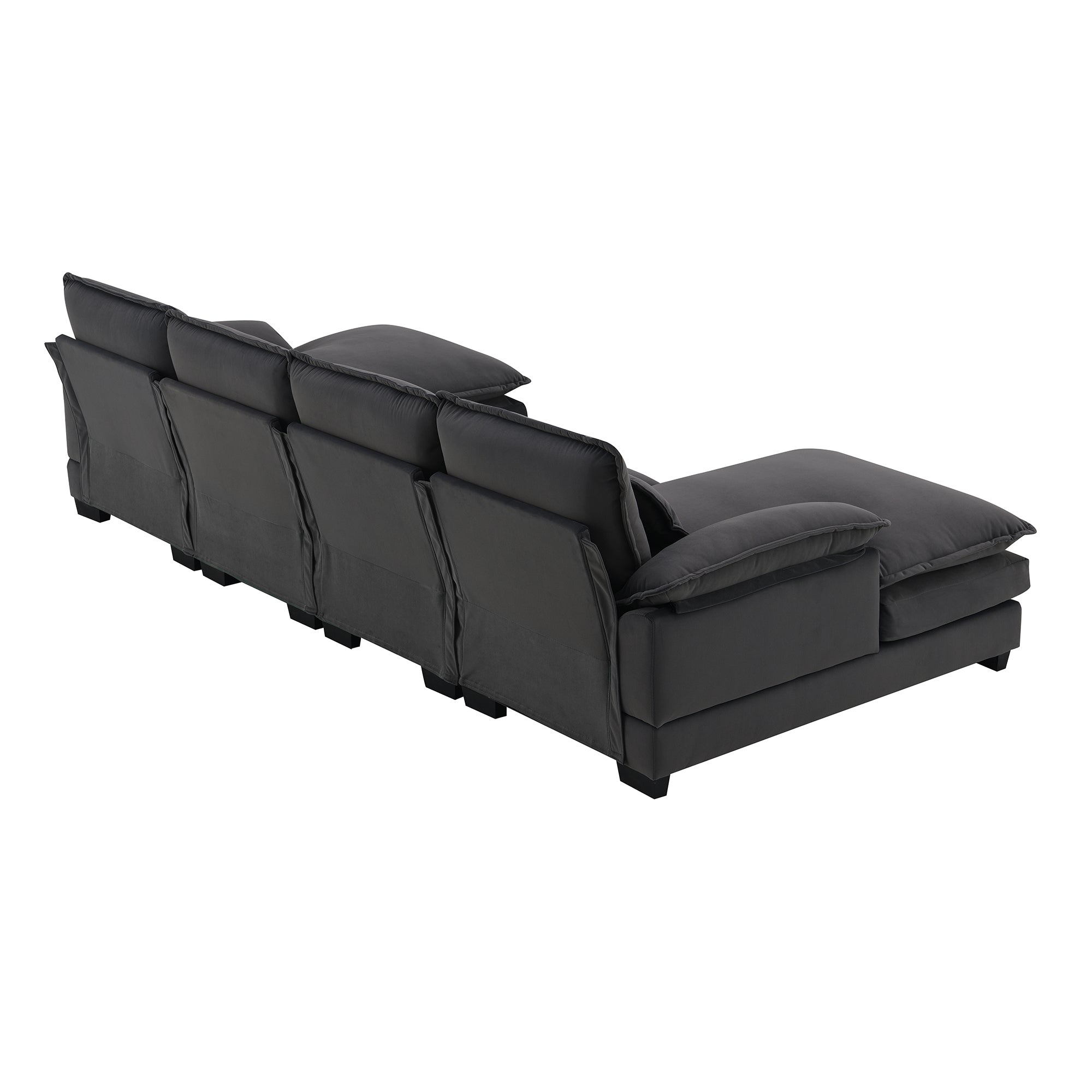 Modern U-shaped Sectional Sofa with Waist Pillows, 6-seat Upholstered Sleeper Sofa with Chaise Lounge in Velvet, 109.8*55.9', Gray