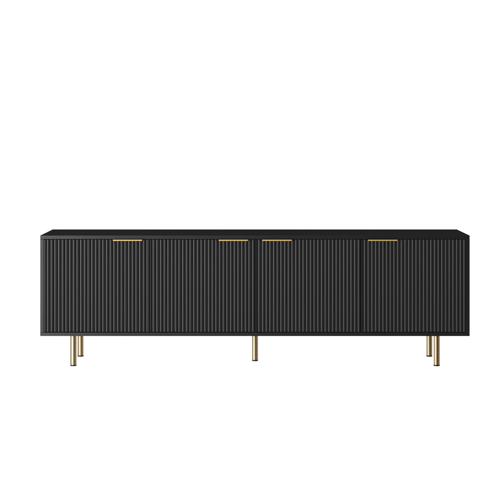 Black  Modern TV Stand Fluted 68' , Entertainment Center with Storage Doors, TV Console Media Cabinet,  for 55+ Inch TV, Living Room