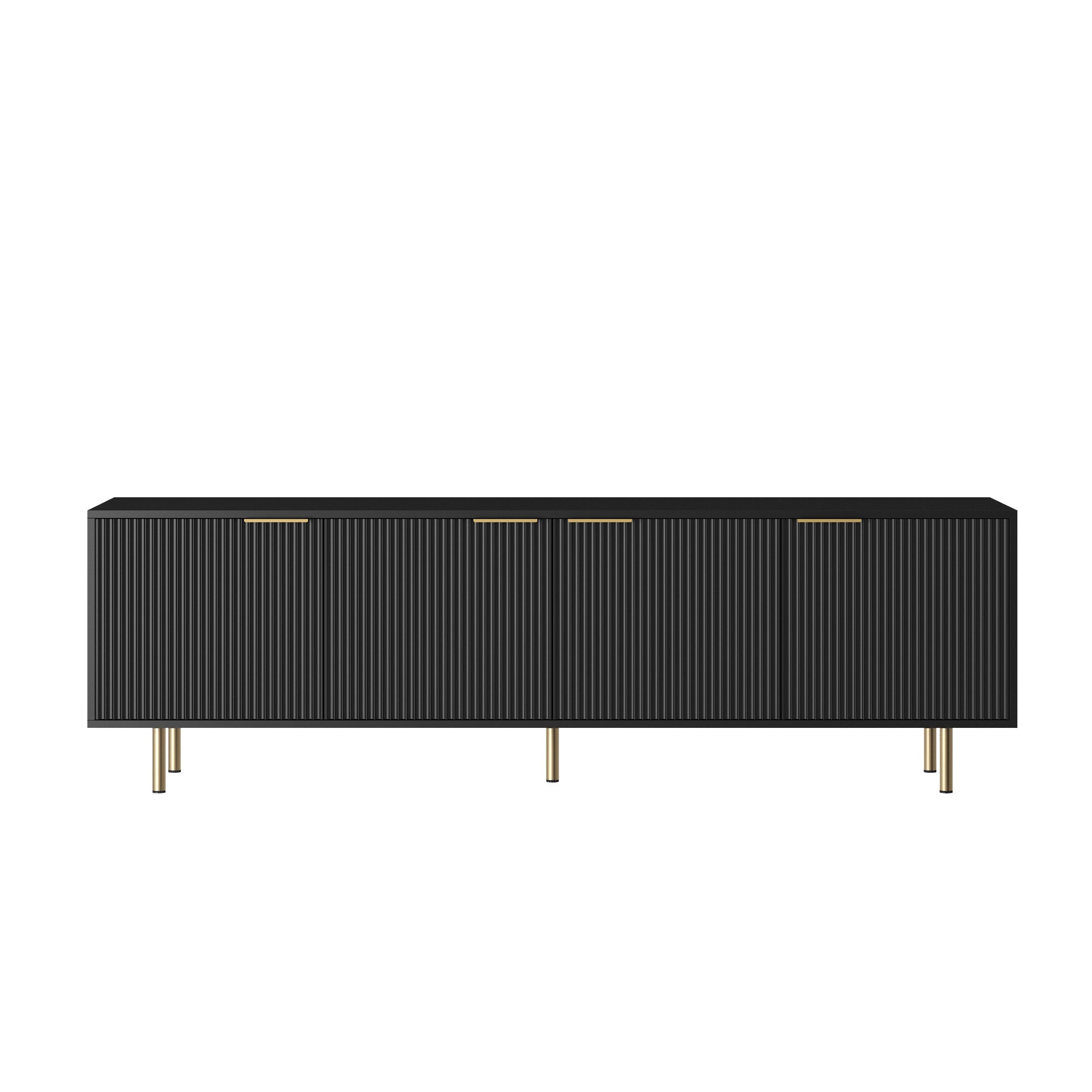Black  Modern TV Stand Fluted 68' , Entertainment Center with Storage Doors, TV Console Media Cabinet,  for 55+ Inch TV, Living Room