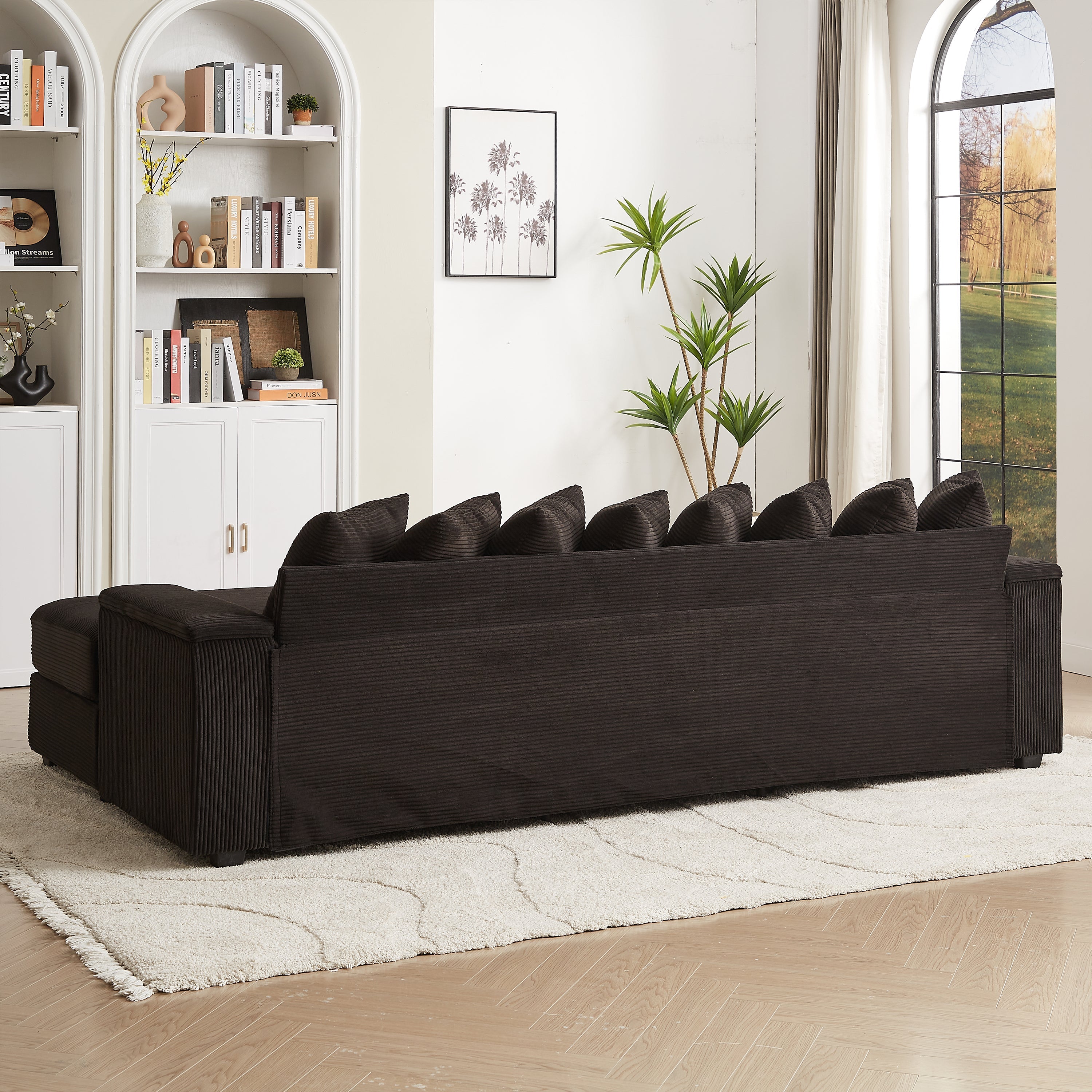 Luxe Oversized L Shaped Sofa with Chaise,Comfy Corduroy L Shaped Sectional Couches with 8 Pillows and Two Armrest storage space,Soft Fluffy Upholstered Sofa Bed for Living Room Apartment Bedroom