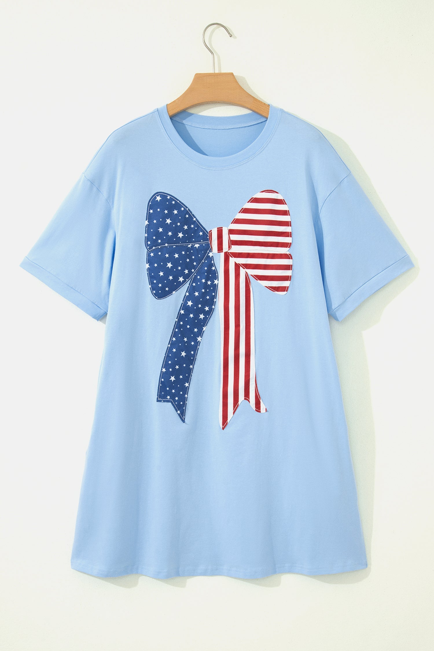 Patriotic Flag Bow Patchwork Mini T-Shirt Dress