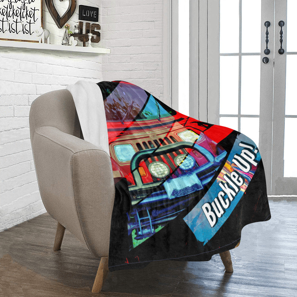 Buckle Up Black & Red 4 x 4 Ultra-Soft Micro Fleece Blanket 40" x 50" (Made in USA)