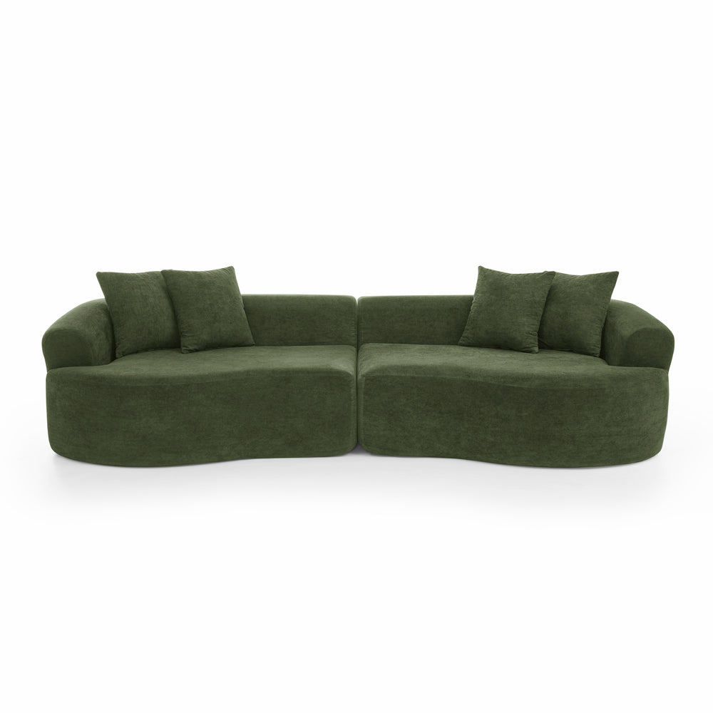 Modern Cloud 4-Seater Sectional Curved Sofa, Minimalist Compression Living Room Couch, No Assembly Needed, Chenille, Green