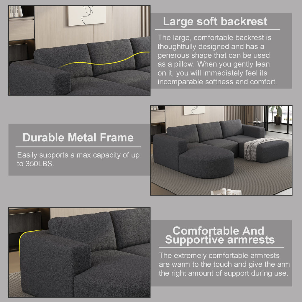 104.32*70.86 Modular Sectional Sofa Sleeper Couch, Sectional Sofa with Chaise and Ottoman, Convertible U Shaped Modular Sofa Set. Compressed sponge, Dark Grey (Combo A+B+C+D)