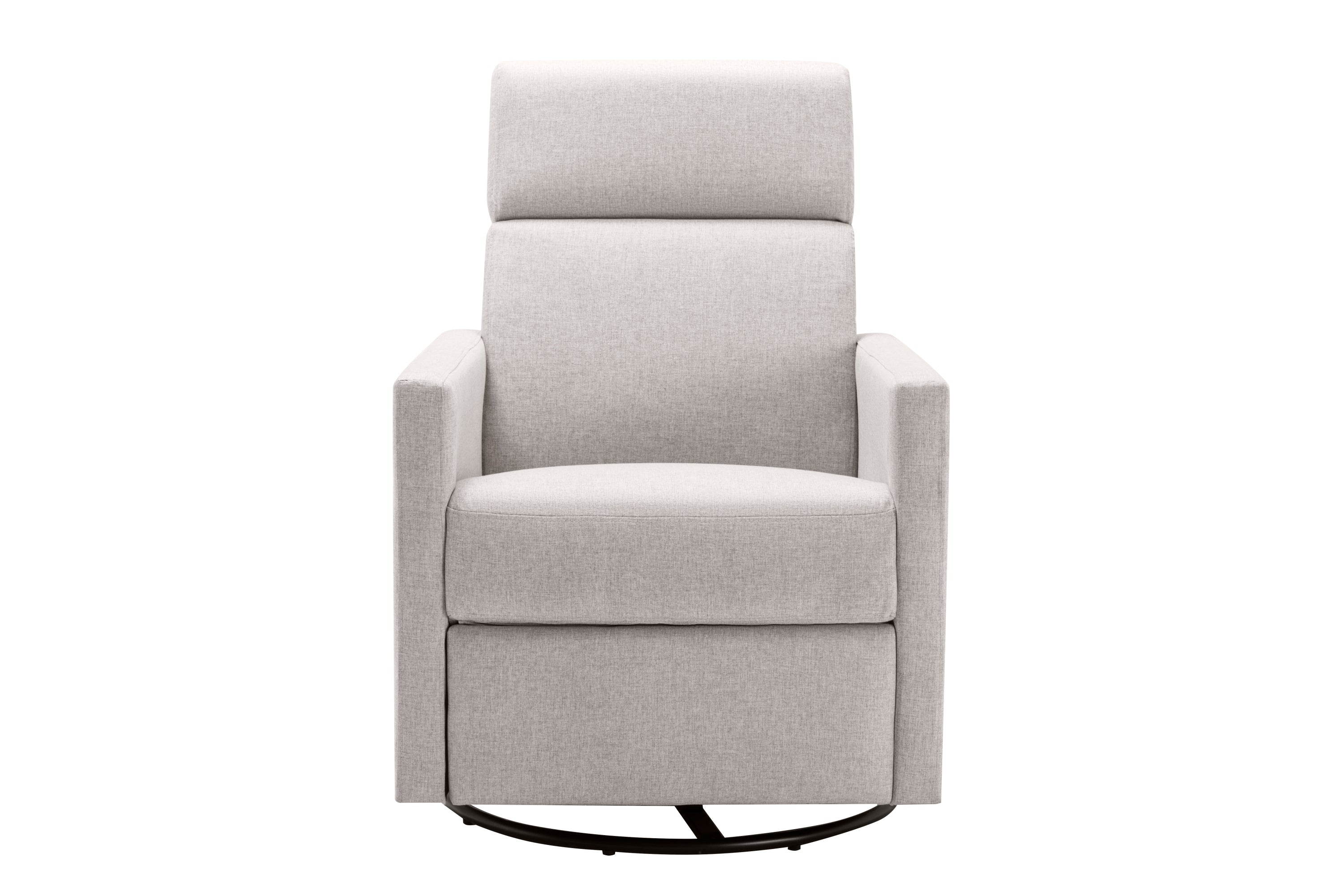 Modern Upholstered Rocker Nursery Chair with Plush Seating, Tan Linen, Swivel Recliner
