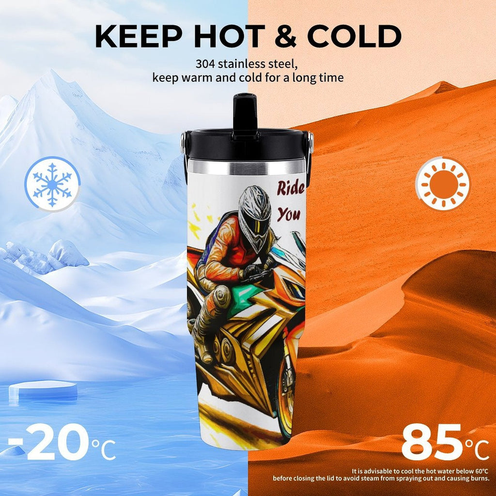 Racing Motorcycle 30 oz Stainless Steel Water Bottle Tumbler