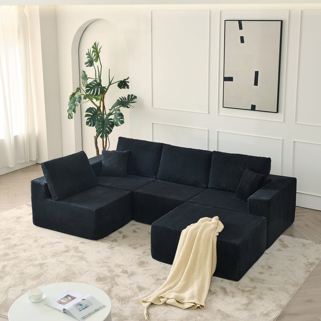 139.3' Modular Sectional Sofa,Boneless Couch, No Assembly,Cloud couch with Ottoman & 2 Pillows, Perfect for Living Rooms and Bedrooms