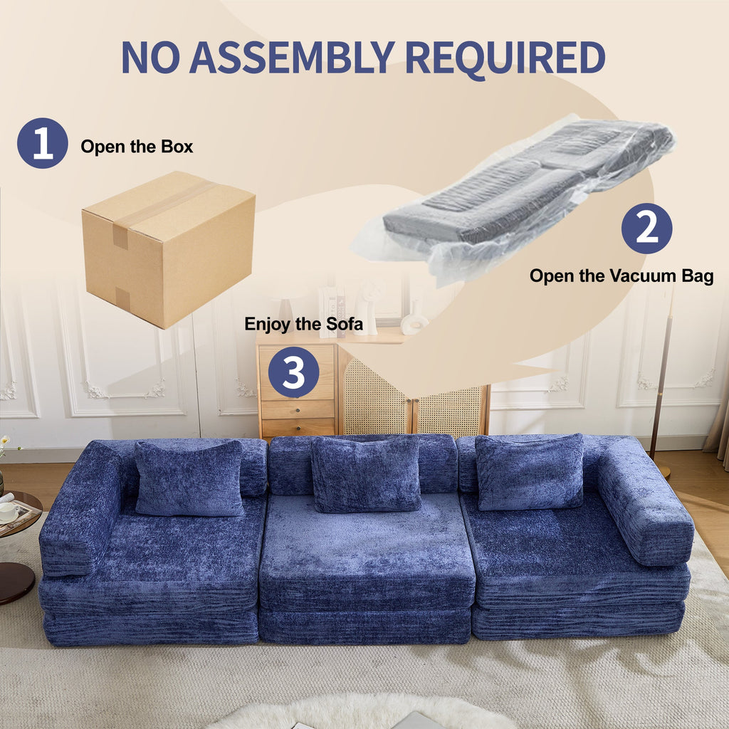 Compression Sofa,Convertible Floor Sofa Bed with Fixed-Shape Frame, Boneless Modular Sectional Sofa,No Assembly Required,Chenille fabric,for Living Room Bedroom,Dark Blue