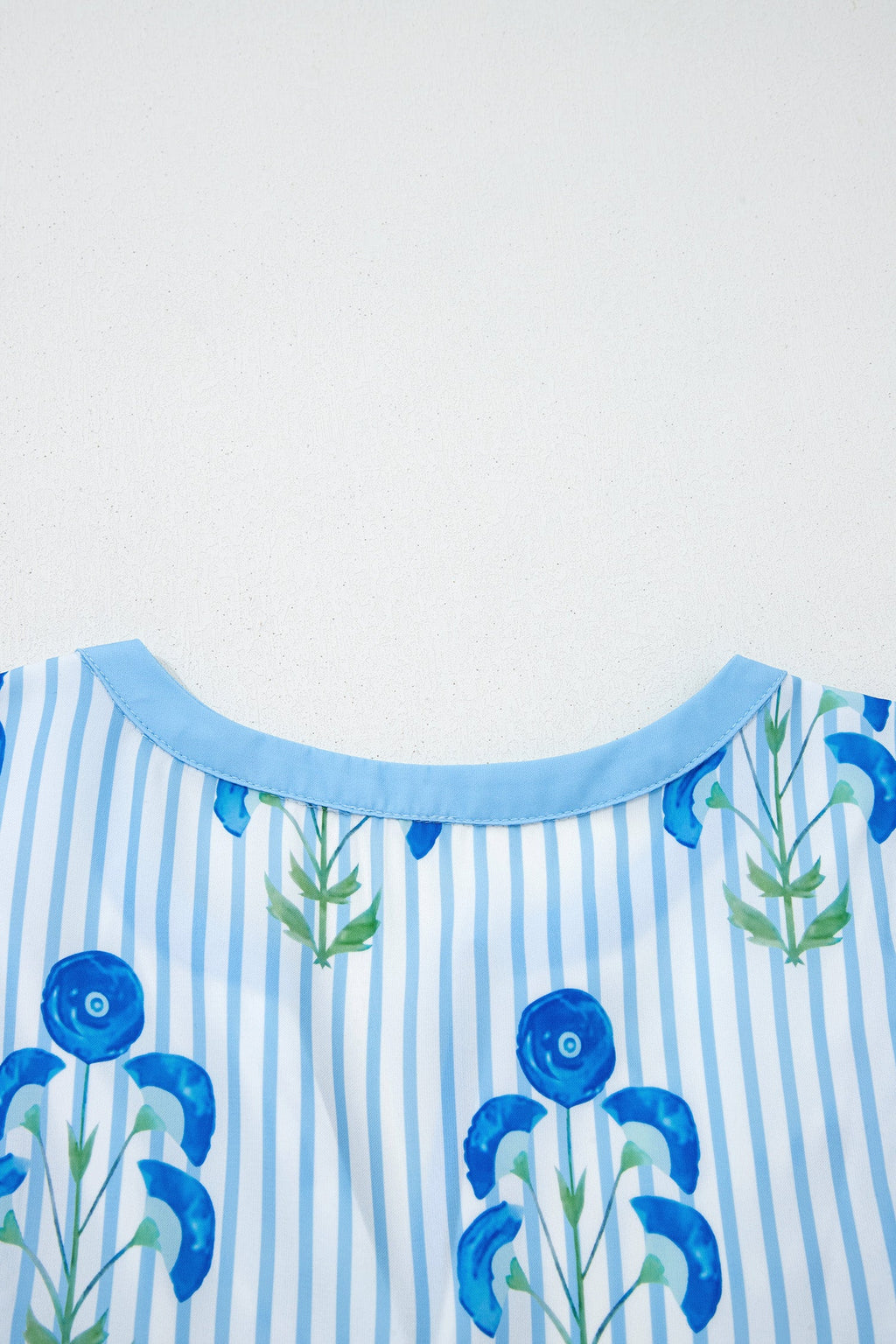 Floral Stripe Tie Notch Puff Sleeve Dress