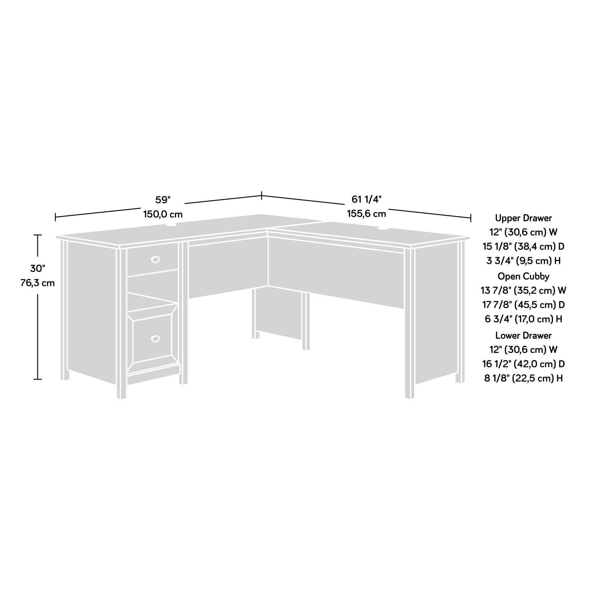 L-Shaped Desk, White finish