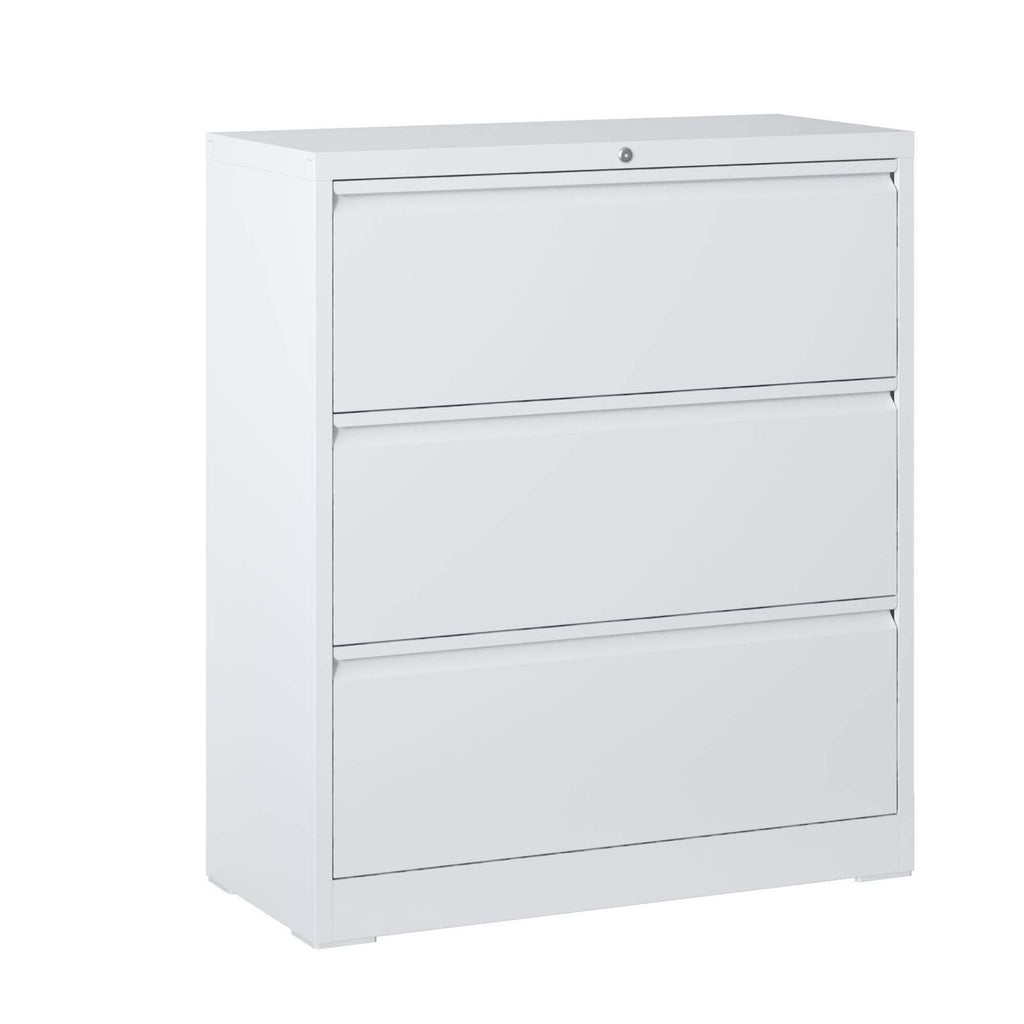 Modern White 3-Drawer Lateral File Cabinet with Lock for Home Office, Metal Filing Cabinet for Legal/Letter/A4/F4 Files