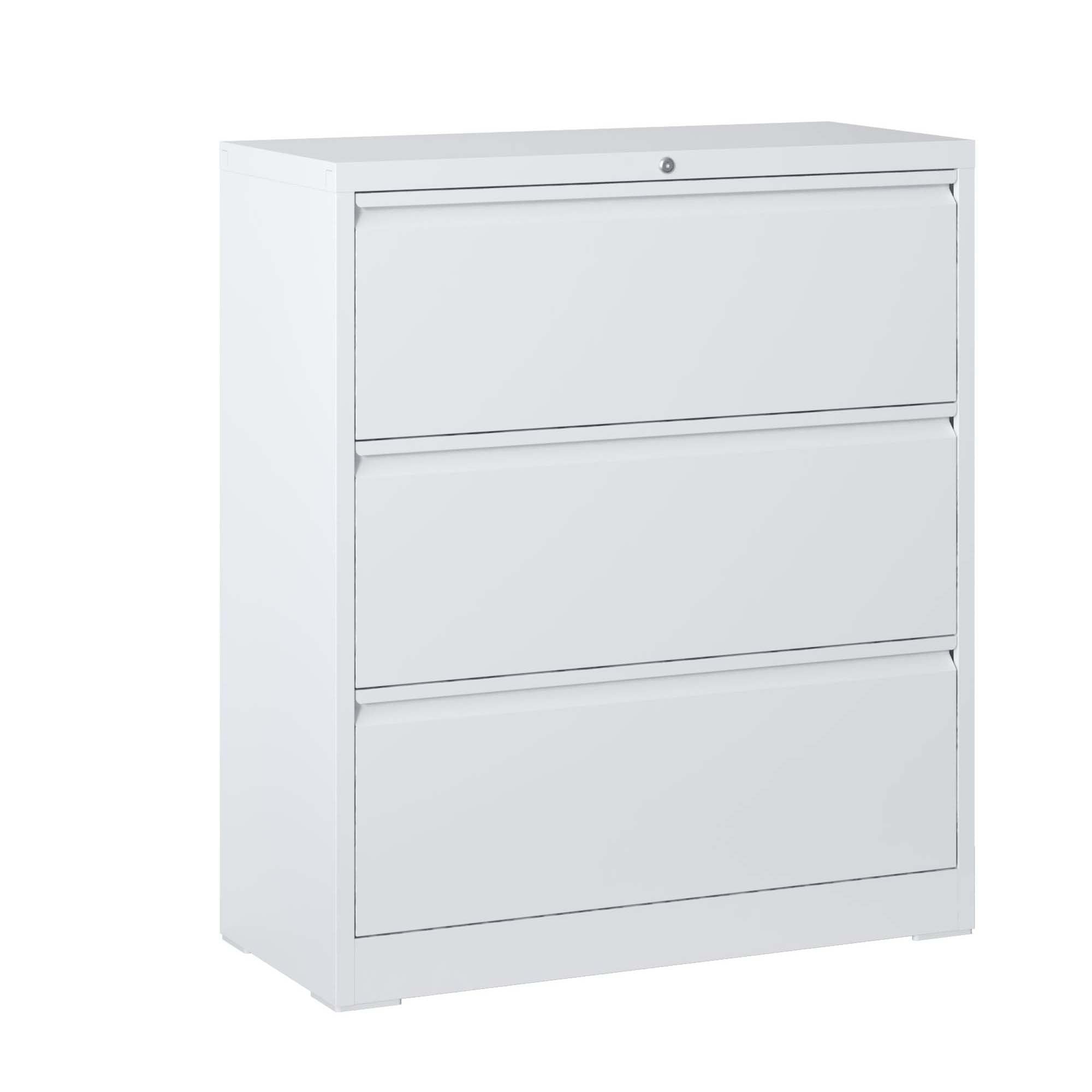 Modern White 3-Drawer Lateral File Cabinet with Lock for Home Office, Metal Filing Cabinet for Legal/Letter/A4/F4 Files