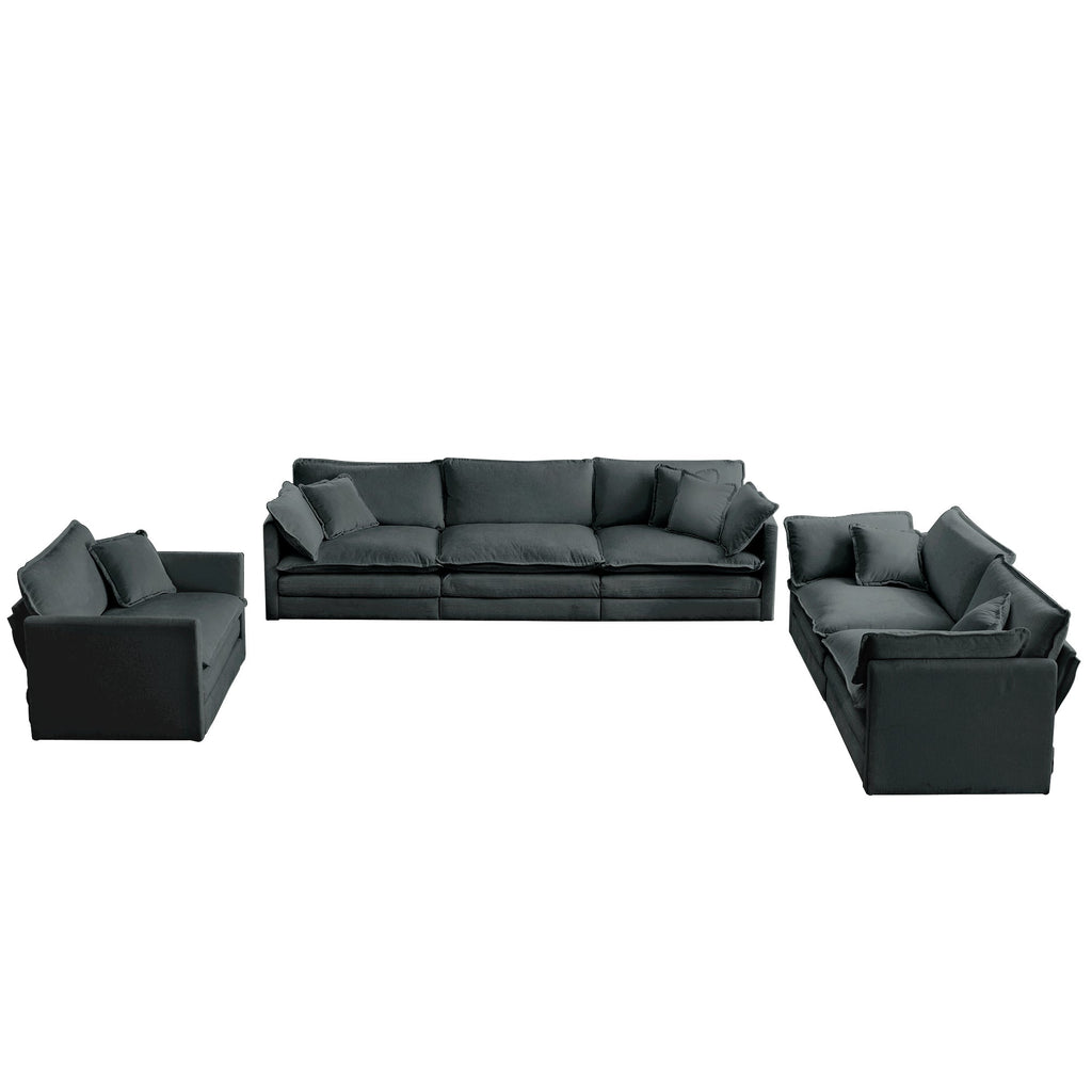 Modern Sofa Couch, 3 Piece Set Extra Deep Seat Sectional Sofa for Living Room, Oversized Sofa, 3 Seat Sofa, Loveseat and Single Sofa, Gray Chenille