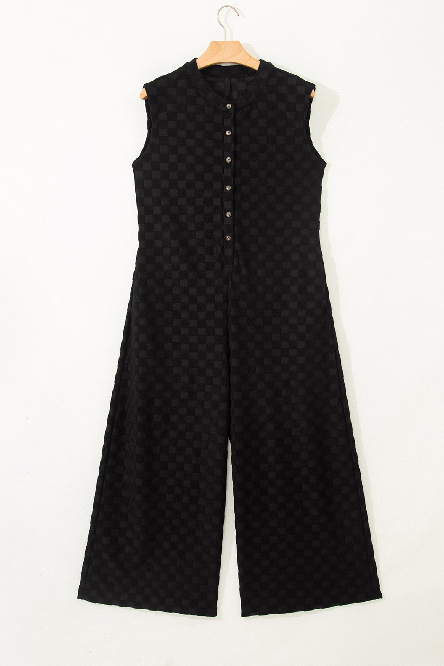 Checker Textured Sleeveless Wide Leg Jumpsuit