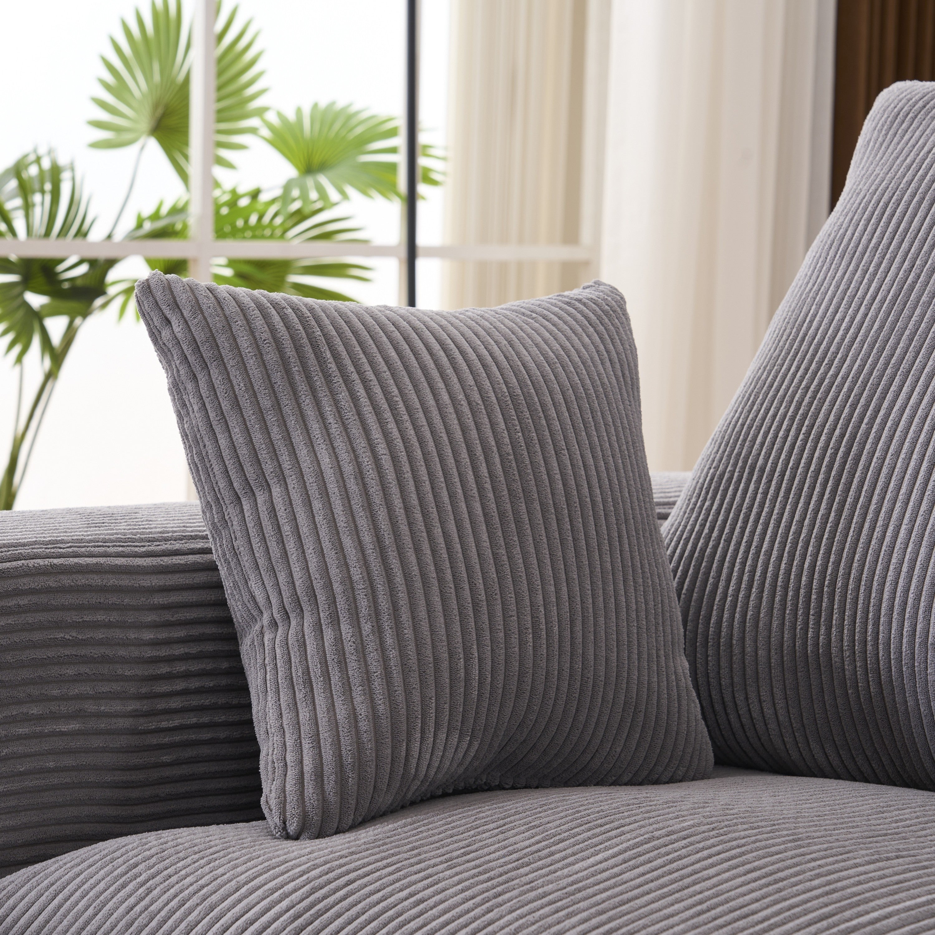 Modern U-shaped 6-seat Upholstered Sleeper Sofa with Console, Cupholders, USB Ports, Gray Corduroy