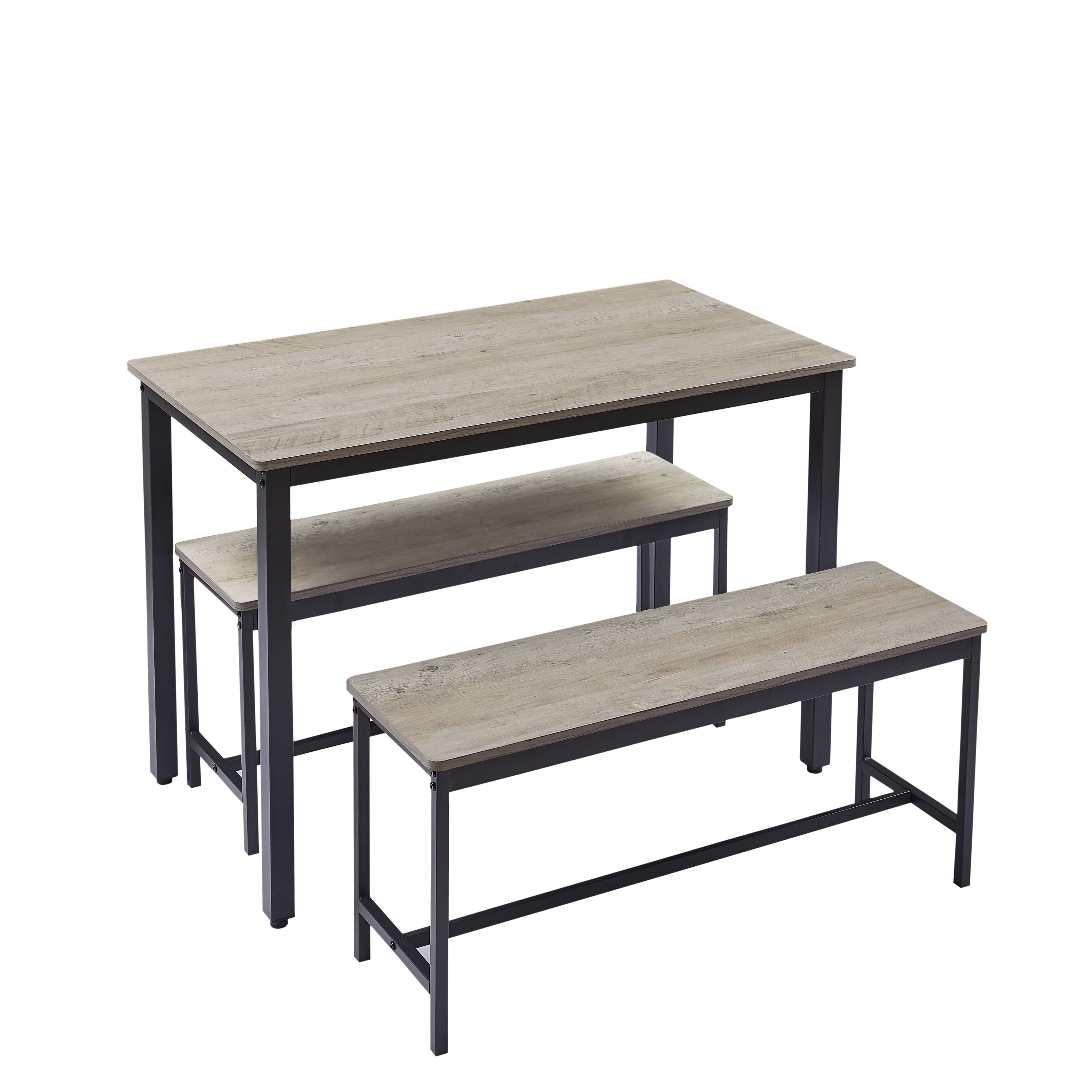 Dining Table Set, Bar Table with 2 Dining Benches, Kitchen Table Counter with Chairs, Industrial for Kitchen Breakfast Table, Living Room, Party Room, Grey and Black,43.3″L x 23.6″W x 29.9″H