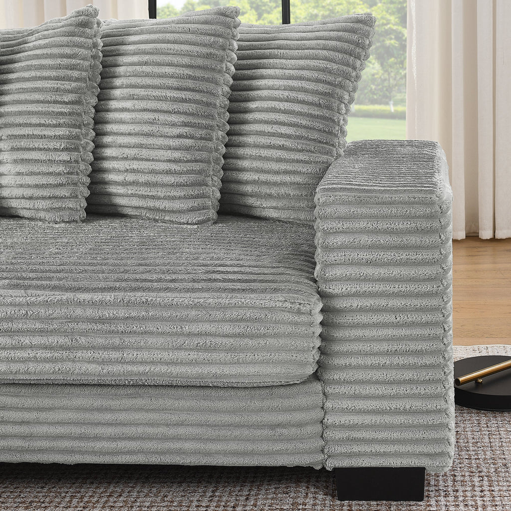 Corduroy Tufted Upholstered Sleeper Sectional Sofa, L-Shaped Modular Convertible Sofa , Can freely change the position of the footrests-Gray(Assembly is required)
