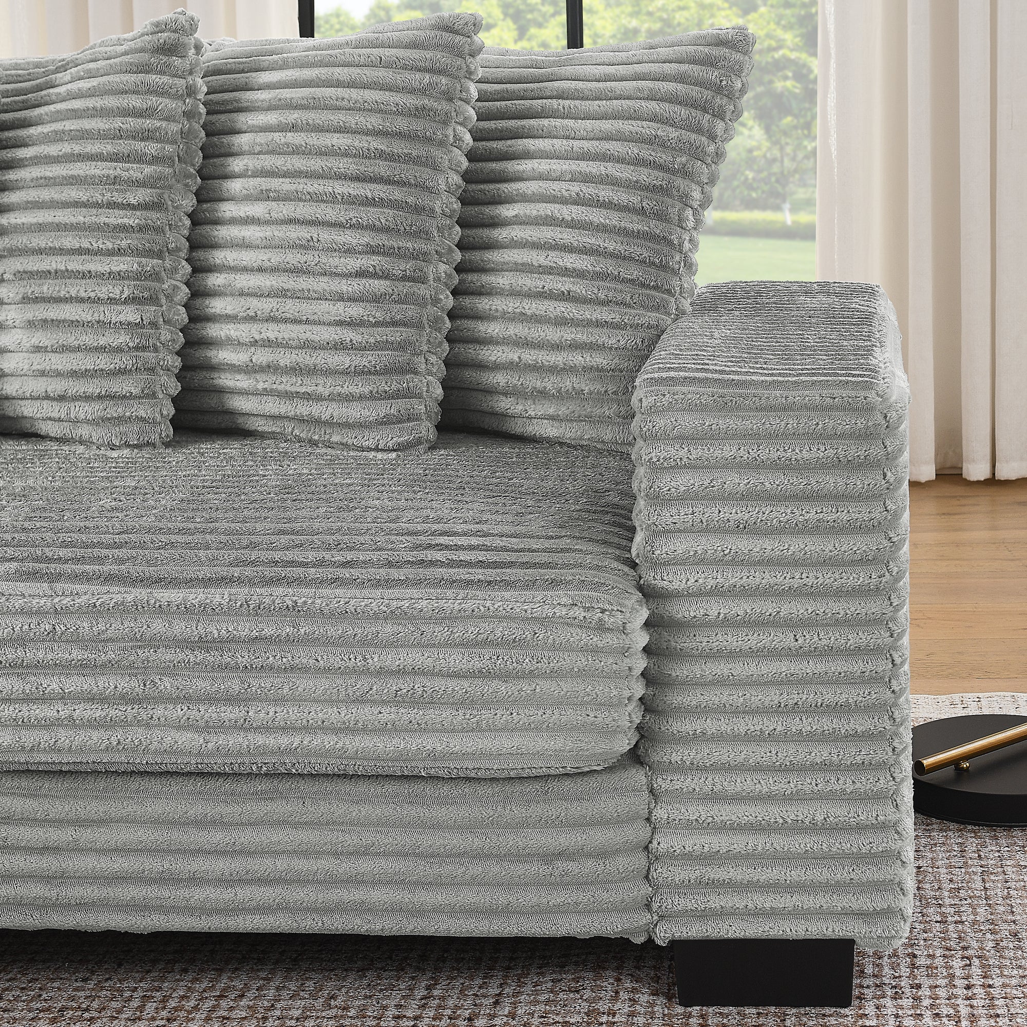Corduroy Tufted Upholstered Sleeper Sectional Sofa, L-Shaped Modular Convertible Sofa , Can freely change the position of the footrests-Gray(Assembly is required)