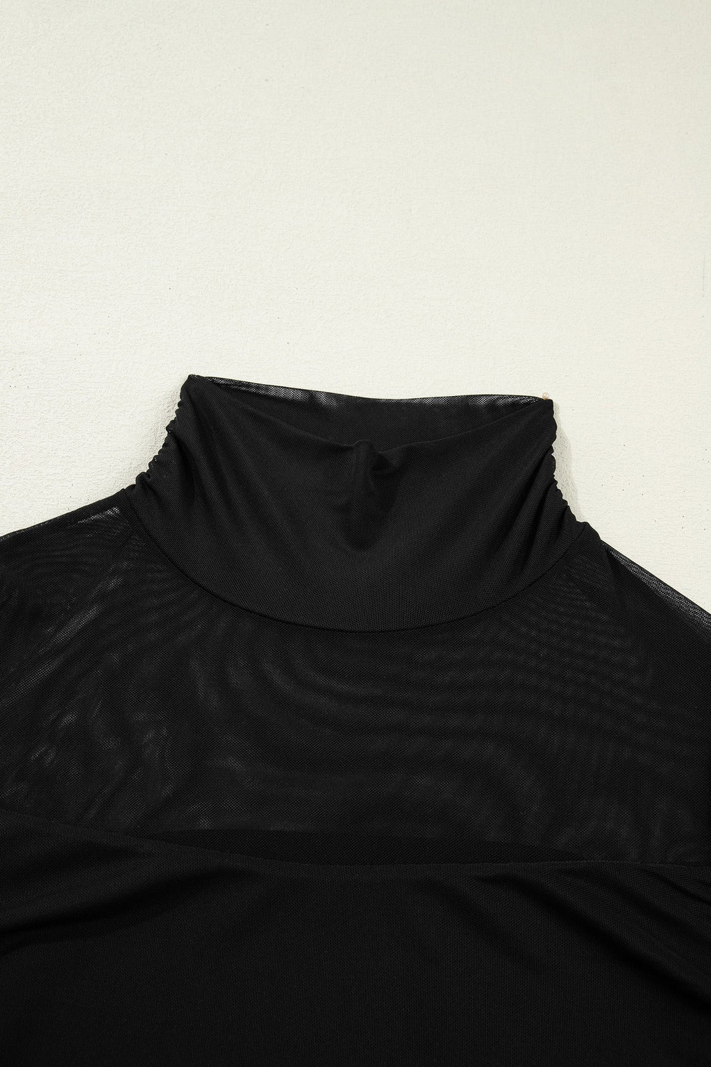 Sheer Mesh Patchwork High Neck Long Sleeve Top