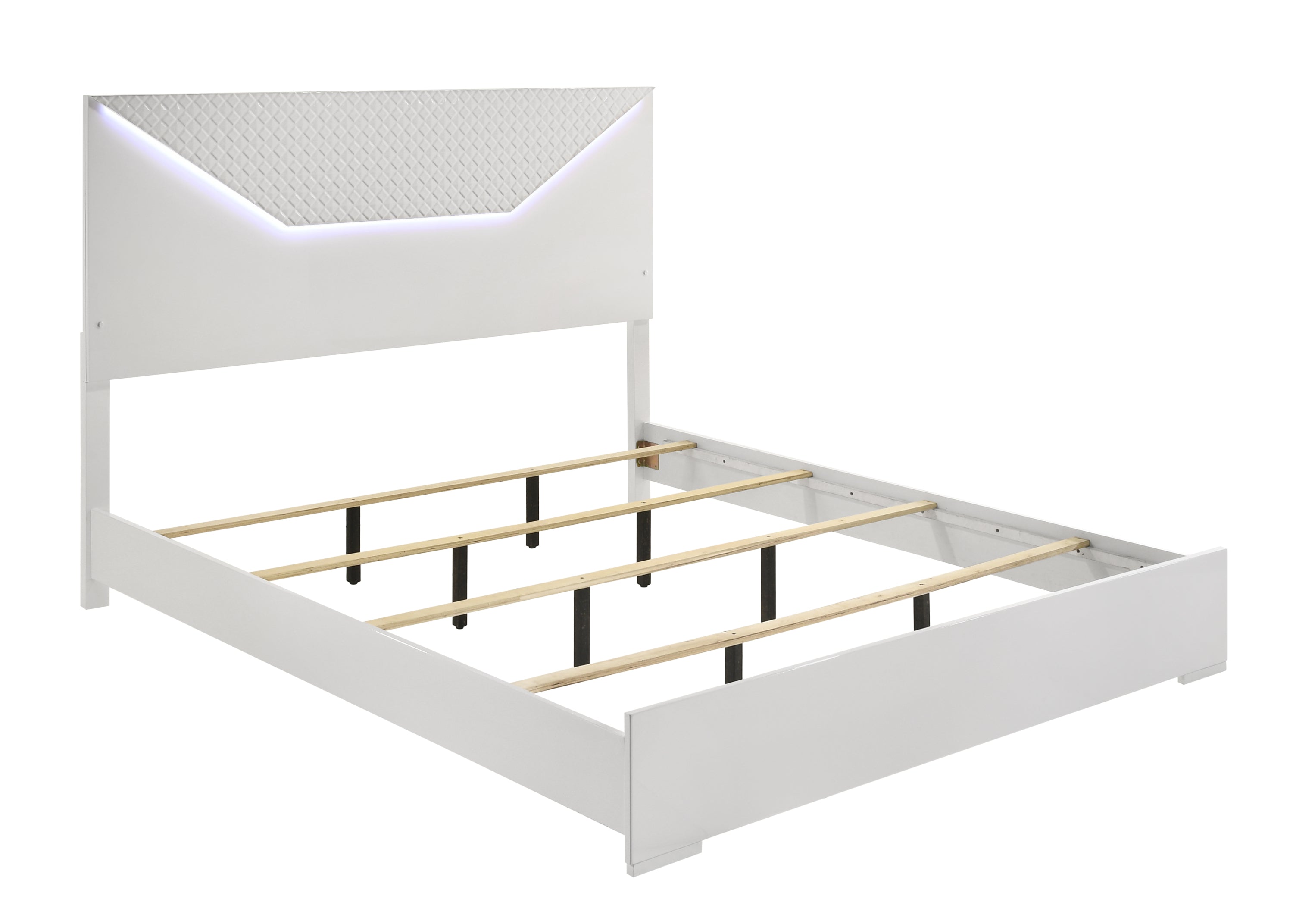 Blanca Modern Style 5 Pc Queen Bedroom Set with LED Headboard Made with Wood in White
