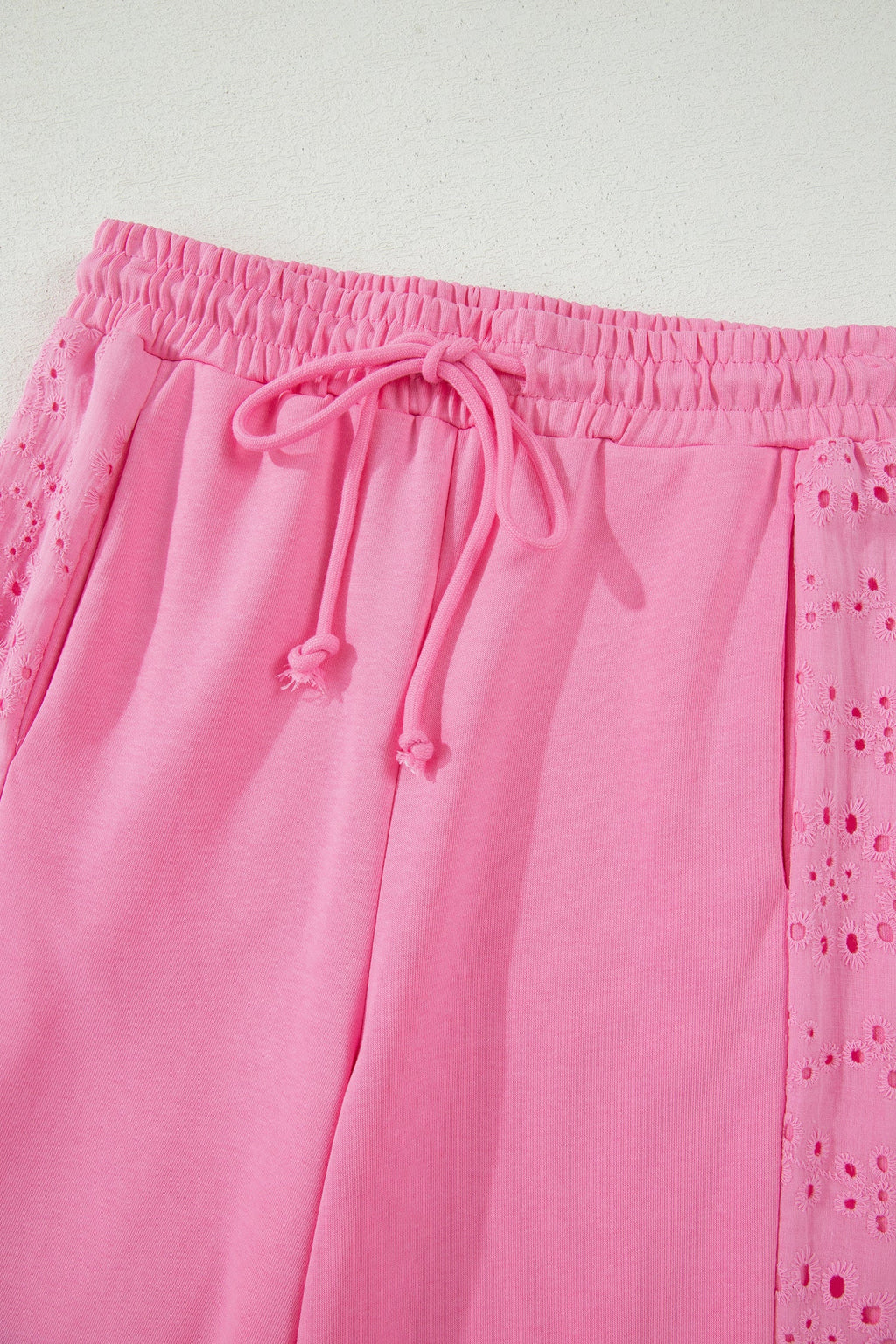 Solid Embroidered Eyelet Patchwork Top & Pants Set