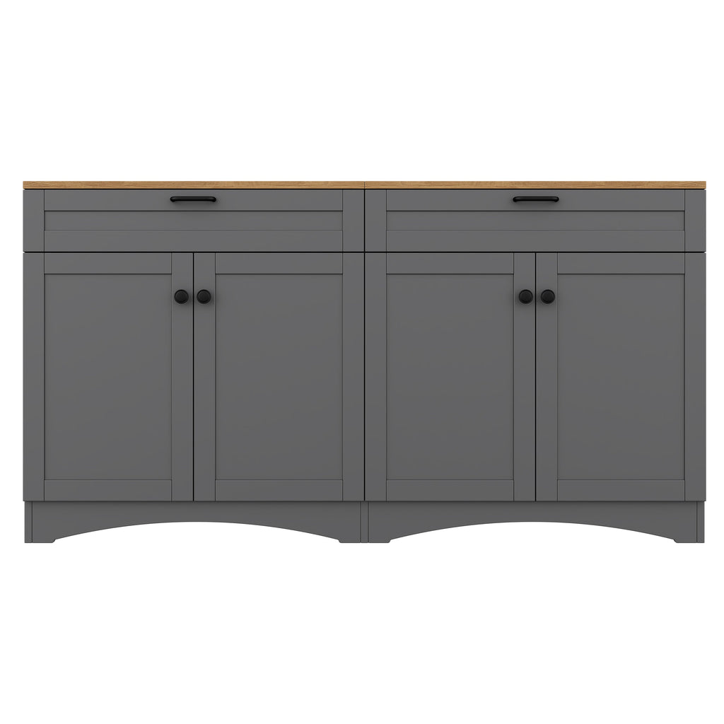 ON-TREND Farmhouse TV Stand with 2 Drawers for TVs Up to 70', Versatile Wood Grain Sideboard with Adjustable Shelves, Mid-Century Buffet Cabinet with Rustic Handles for Living Room/Bedroom, Grey