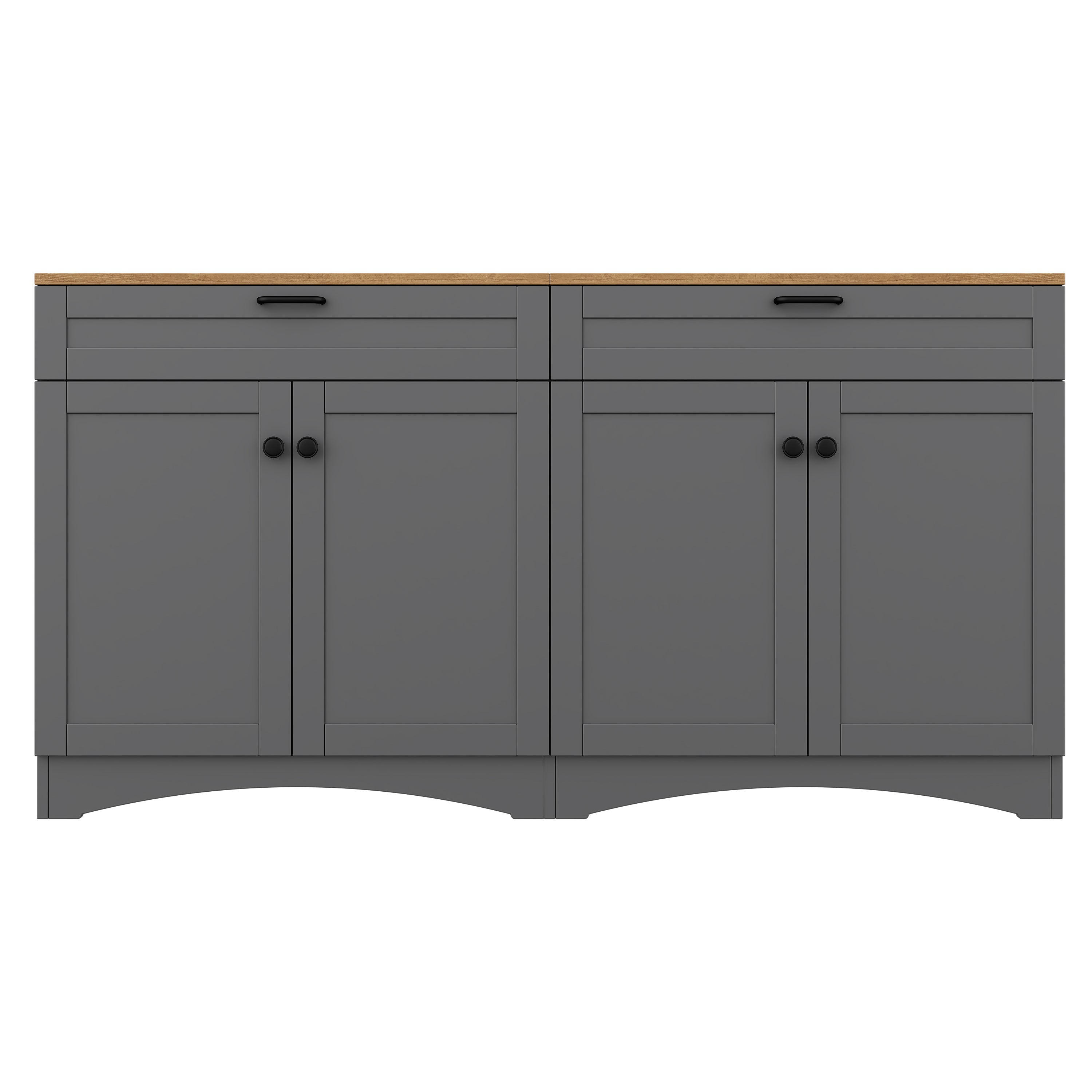 ON-TREND Farmhouse TV Stand with 2 Drawers for TVs Up to 70', Versatile Wood Grain Sideboard with Adjustable Shelves, Mid-Century Buffet Cabinet with Rustic Handles for Living Room/Bedroom, Grey