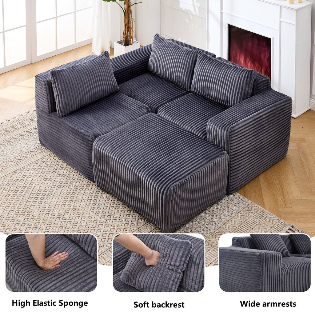 Modern Minimalist Modular Sectional Sofa with Deep Seats, Dark Gray Upholstered L-Shape Cloud Couch, Right Facing Chaise