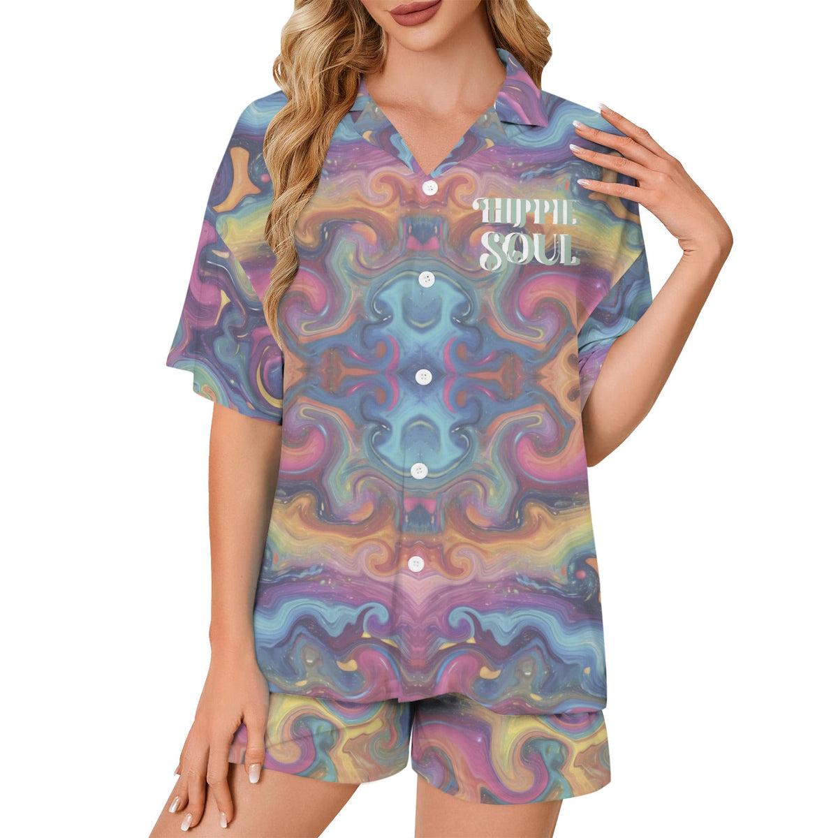 Hippie Soul Psychedelic 2 Piece Pajama Shorts Set