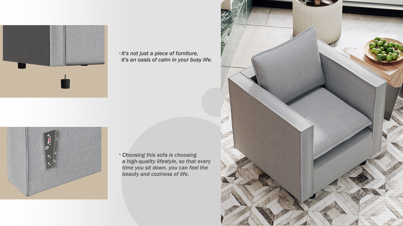 Decorative chair, comfortable gray single sofa chair, soft breathable seat cushion, soft cushion armchair, modern comfortable sofa chair in bedroom/corner/reading room