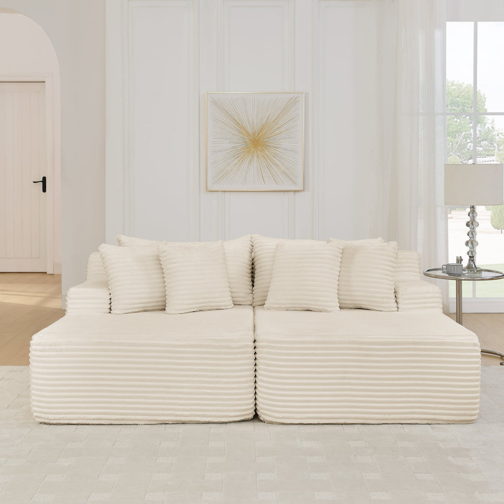 Two-seater lazy sofa lounge chair,Compressed sofa no assembly required, made of velvet fabric, fluffy modern lounge chair, used for indoor living rooms and bedrooms-Beige