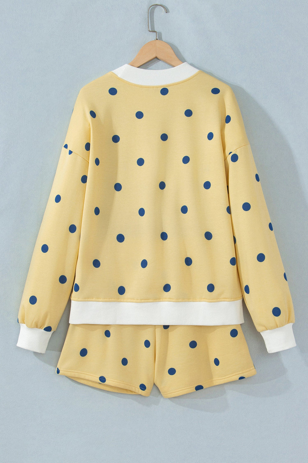 Polka Dot Ribbed Trim Long Sleeve Top & Shorts Set
