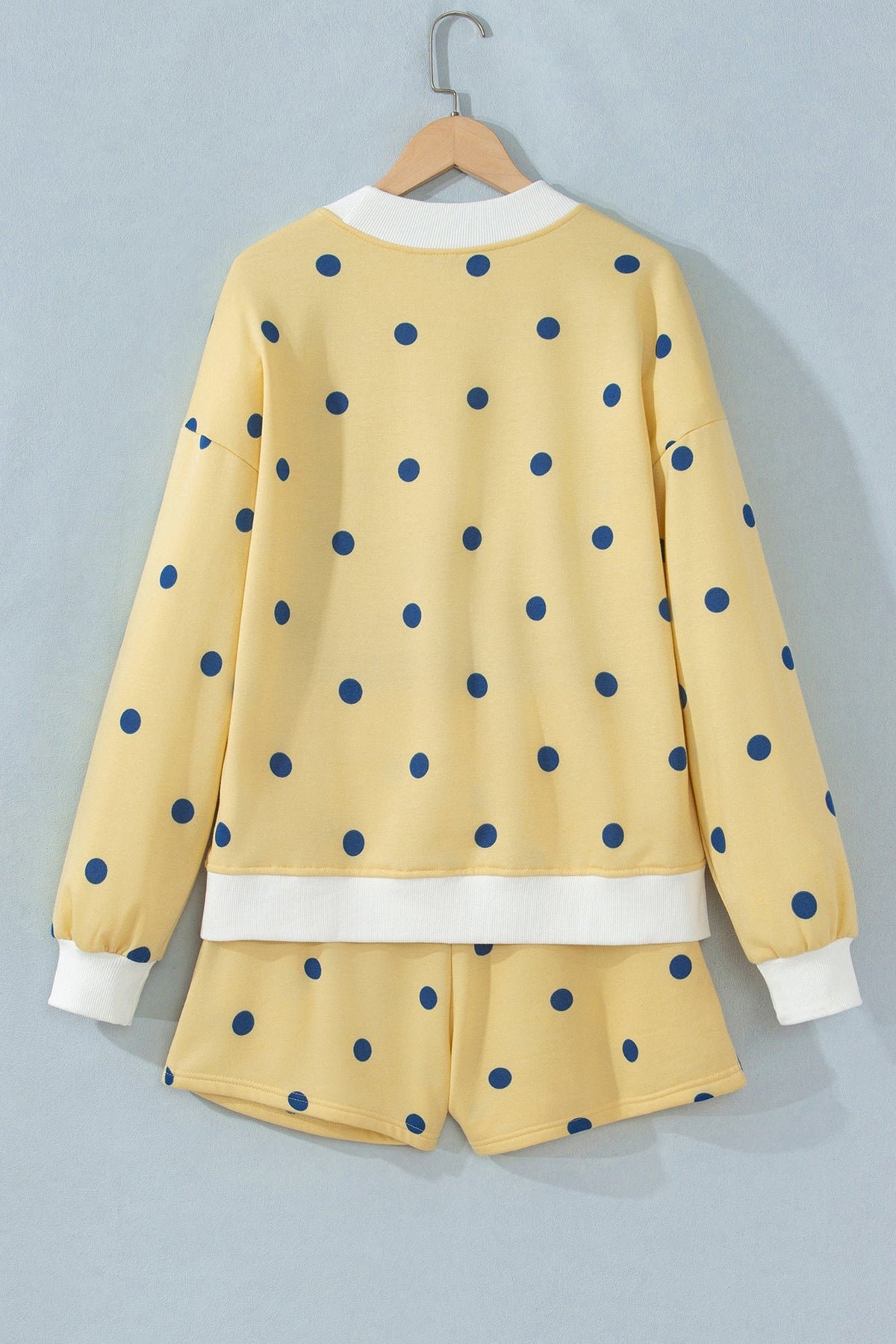 Polka Dot Ribbed Trim Long Sleeve Top & Shorts Set