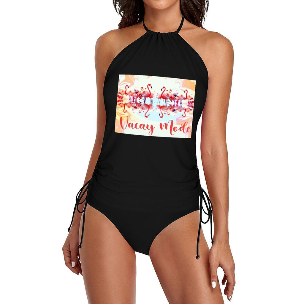 Flamingos in Vacay Mode Halter High Neck 2-Piece Swimsuit (Made in USA)