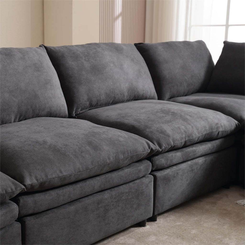 [ PACKAGING NEW UPGRADE]   [VIDEO PROVIDED]Modern U-shaped Sectional Sofa ,5-seat  Sofa ,Sleeper Sofa Couch with Chaise Lounge for Living Room,Apartment,Upholstered,Polyester,New upgrade,Dark Gray