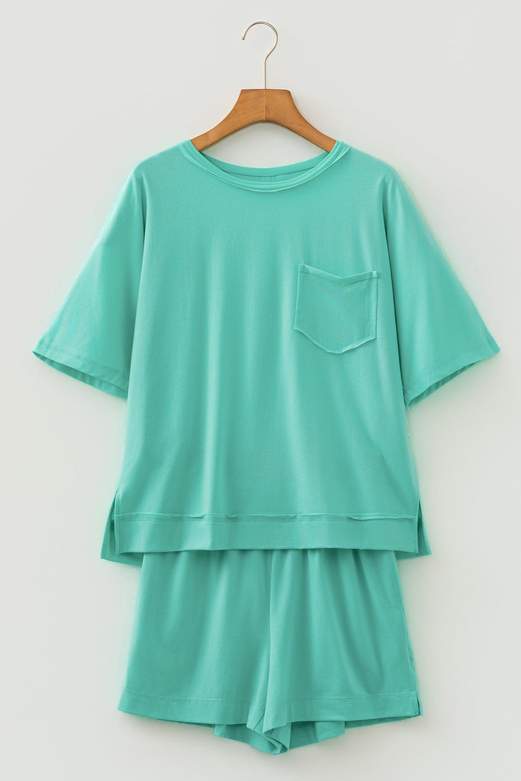 Oversized Raw Edge Patch Pocket Top & Shorts Set