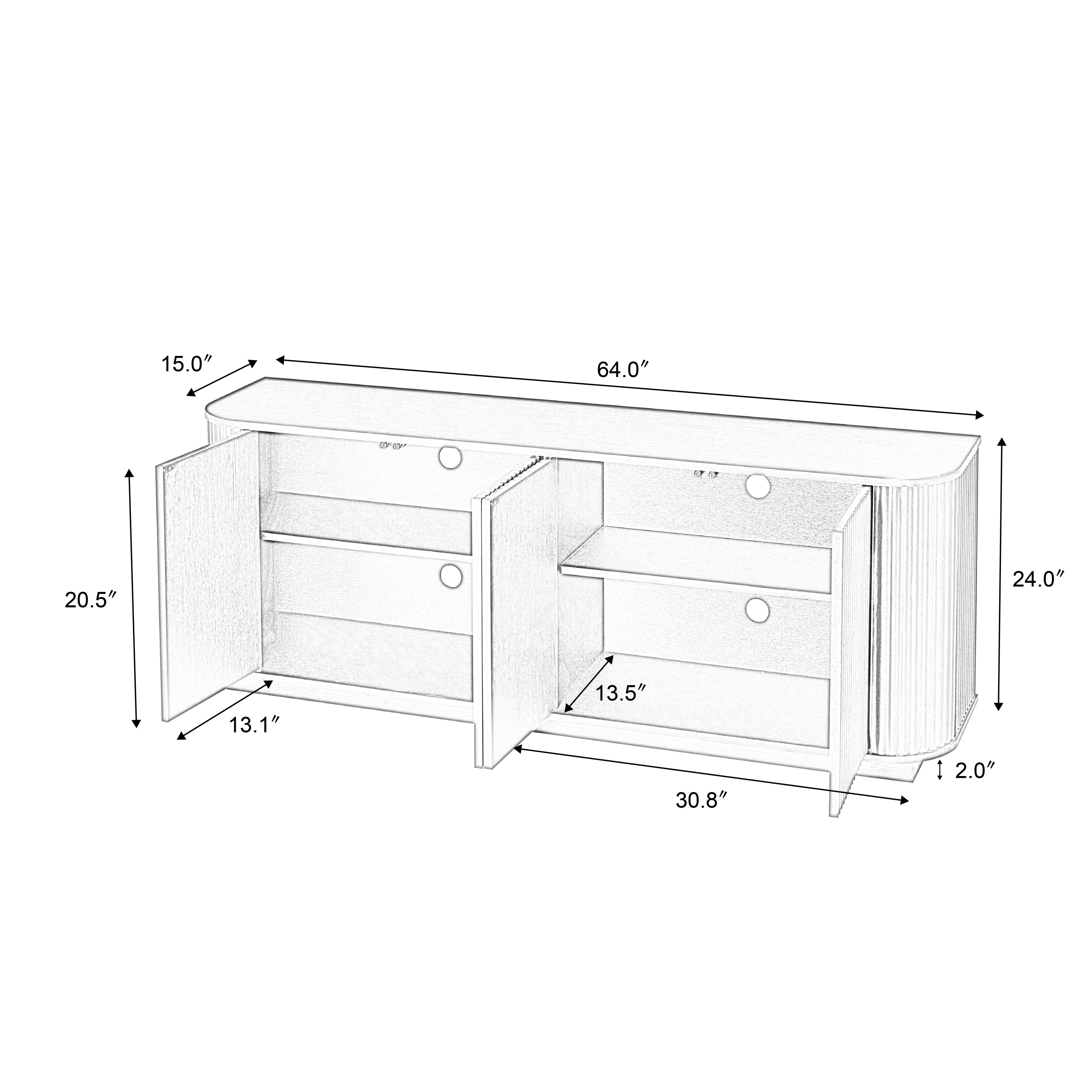 Sideboard Storage Cabinet TV Stand with wave pattern Buffet Cabinet Wooden Vertical Striped Cabinet for Kitchen/Bedroom/Entryway. Black, 64''W x 15''D x 24''H.