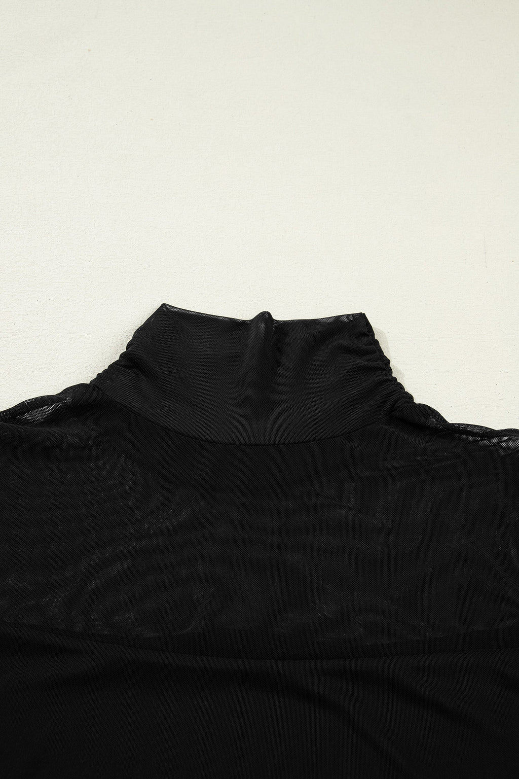 Sheer Mesh Patchwork High Neck Long Sleeve Top