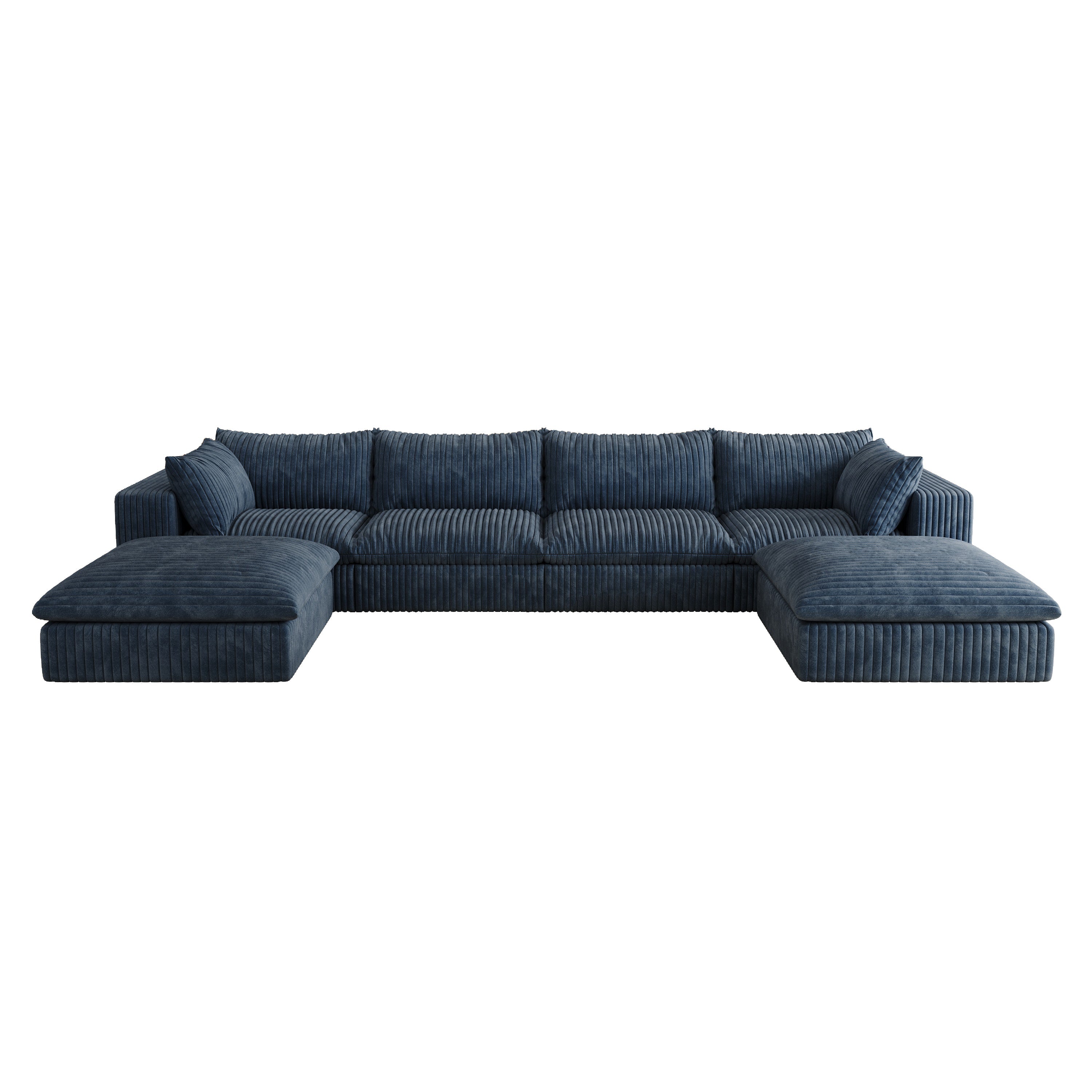157.6'Cloud Sofa,Corduroy Fabric,Deep Seat Couches,Double-layer design,Removable  Cushion,No Assembly,DIY Combination for Living room, Bedroom,Conference room ,Apartment,Blue
